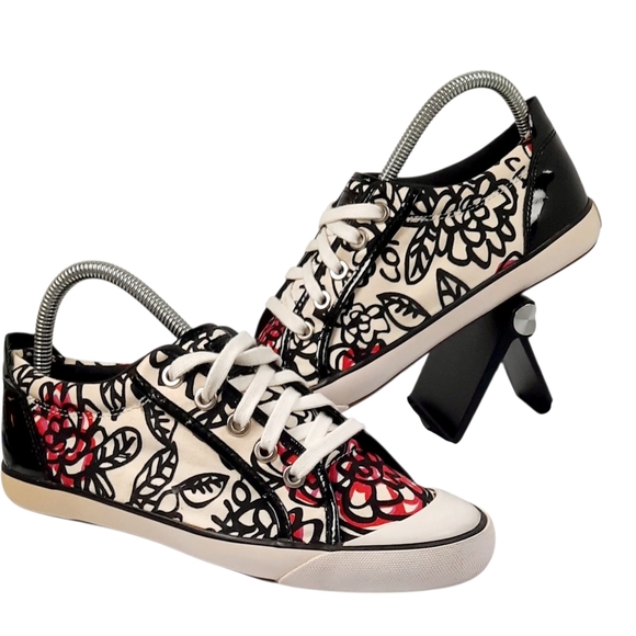 Coach Barrett Poppy Women Size 7B Floral Canvas Shoes Sneakers Black Pink - Picture 1 of 5